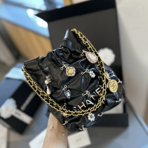 Chanel 22 Mini Drawstring Bucket Bag Black 7.9 Inches