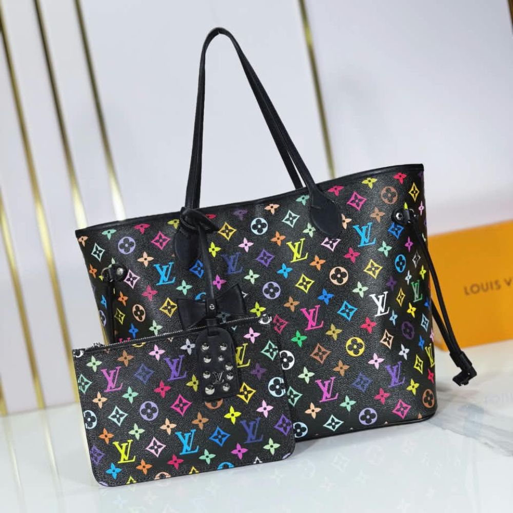 Louis Vuitton Neverfull MM Monogram Multicolore Black Tote Bag M40156