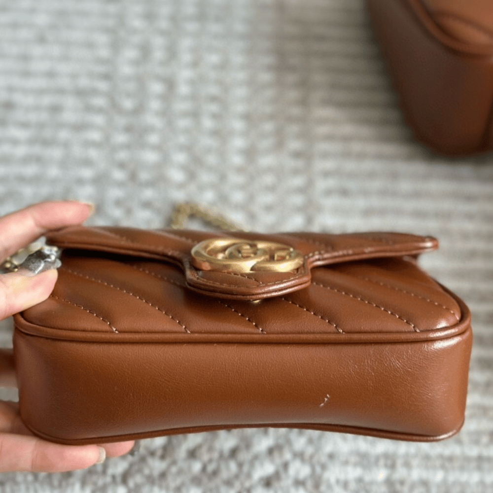 Gucci Gg Marmont Small Chain Shoulder Bag Brown 8.7 Inches