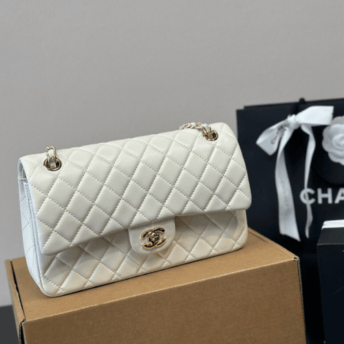 Chanel Classic Flap Bag White 9.8 Inches