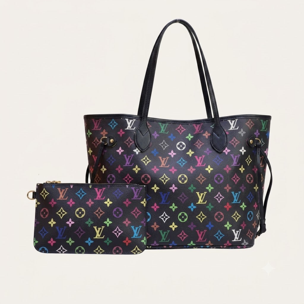 Louis Vuitton Neverfull MM Monogram Multicolore Black Tote Bag M40156